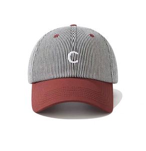 Casquette de baseball sportive vintage en sergé à blocs de couleur rayés, broderie rétro, rouge bordeaux, visière incurvée, style Dad Hat, unisexe, polyvalente, chapeau de soleil - Product Image 3
