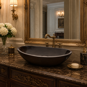 Poulars Wholesale Luxury Wall-mounted Natural Stone Man Made Pedestal <b>Hand</b> <b>Washing</b> Sink Ink Jade Marble Stone Basin - Product Image 6