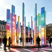 Sculpture LED circulaire à dégradé arc-en-ciel Lian Qiu LQ-CDY386, cadre en acier thermolaqué, acrylique givré, lumière RGB changeante de couleur