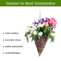 HL-56 décor à la maison Faux Floral suspendu artificiel résistant aux UV fleur vigne dans conique tissé rotin fleur panier