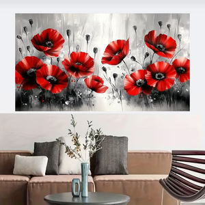 家の装飾 ウォールアート 抽象キャンバスプリント、モダンな赤い花の大きな絵画 カスタマイズ リビングルームの壁画とポスター装飾 - Product Image 5