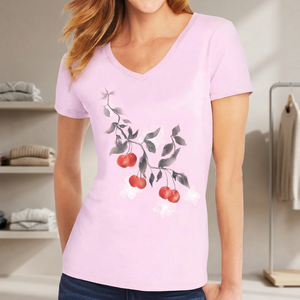 Wholesale <b>Light</b> Pink V-Neck T-Shirts for Women Casual Cotton Polyester with Custom Logo Print for Summer 3D Pattern - Product Image 5