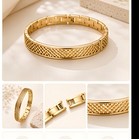 Brazalete Abierto Personalizado en Tono Dorado, Brazalete de Eslabones Huecos con Diseño de Rejilla, Joyería en Tono Oro Rosa para Mayoristas