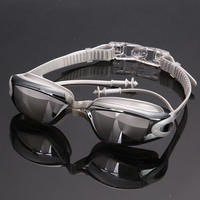 Lunettes de natation unisexes étanches anti-buée, monture intégrale en PVC, design plat HD, grandes lentilles en verre électroplaqué avec bouchons d'oreilles