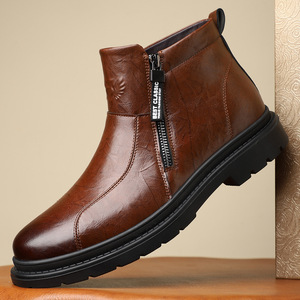 Botas de Trabajo de Piel de Oveja para Hombre, Botas de Motociclista Cálidas y Modernas con Suela de Goma, Botas Vaqueras de Goma para Hombre - Product Image 4