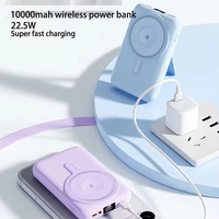 Batterie externe portable ultra-fine magnétique de grande capacité 10000 mAh, charge rapide sans fil 15W PD 22.5W, support de voyage 4-en-1.