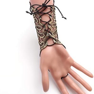 Guantes sin Dedos Bronceados para Mujer, Estilo Gótico, con Encaje Floral, Anillo de Muñeca Steampunk, Pulsera Vintage con Cuentas Hecha a Mano, Conjunto de Pulseras Nupciales - Product Image 4