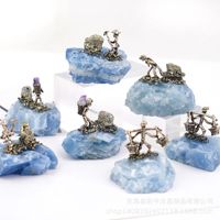 Cristal de Cianita Azul Natural, Adorno de Piedra Pulida, Espécimen de Feng Shui, Decoración Grabada, Regalo