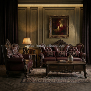 FF&E personnalisés |   Ensemble de canapés en cuir capitonné en bois massif sculpté à la main |   Histoire traditionnelle |   Projet Villa & Salon VIP |   Prêt pour l'ISPM-15 - Product Image 1