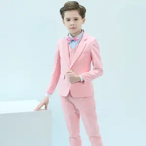 Conjunto de festa infantil xadrez clássico, kit de 6 peças de terno formal para meninos, slim fit com calças, camisa e laço