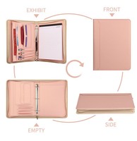 Carpeta de presentación Gangtong de 3 anillas de cuero PU para mujer, con cremallera, funda para tableta, planificador de cuero vegano.