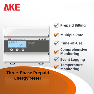 Công tơ điện trả trước thương mại AKE DTSY/U2038 ba pha, kiểu CT, giá cước theo thời gian sử dụng, ngắt kết nối từ xa, độ chính xác lớp 0.5, 0.02-0.1(6)<span class=keywords><strong>A</strong></span>/1(6)<span class=keywords><strong>A</strong></span> - Product Image 1