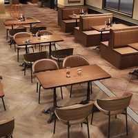 Ensemble de meubles de café moderne, restaurant, canapé en cuir véritable brun et table à manger en bois massif