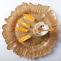 Assiettes de présentation de luxe en plastique motif Corail Doré pour mariages, banquets, événements et décoration de table à domicile