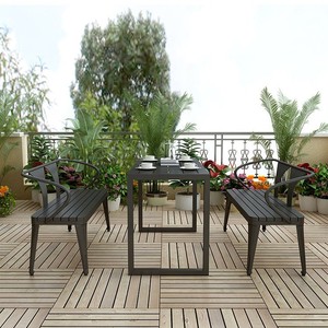 Set Moderno di Tavolo e Sedie da Esterno per Patio, Terrazza e Giardino, Tavolo Lungo in Plastica e Legno per Riunioni all'Aperto - Product Image 2