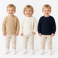 Ensemble de vêtements en tricot pour enfants avec logo personnalisé, tricoté à manches longues, col rond, couleur unie, décontracté, hiver, mélange de viscose et de polyester, usine OEM et ODM