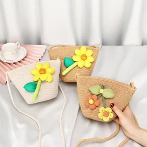 Bolsos de Hombro de Paja con Flores para Niñas, Bolsos de Mensajero Mini para Niñas, Monederos Lindos para Niños, Bolsos Pequeños - Product Image 2