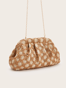 French Hollow Woven Cloud Clutch <b>Bag</b> Vacation <b>Straw</b> Braided Ruched Handbag Women Casual Party Hand Purse - Product Image 3