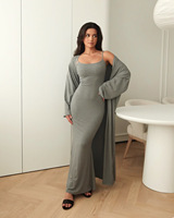 Automne nouveauté robe décontractée moulante sexy avec long cardigan ensemble pour les femmes à la mode