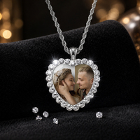 Collier personnalisable en forme de cœur avec pendentif long pour couple, idéal pour les photos de groupe, avec diamant, pour usage quotidien