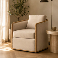Fauteuil d'appoint moderne en tissu crème avec structure en bois massif, accoudoirs incurvés, rembourré, pour salon, chambre, hôtel, salle de séjour