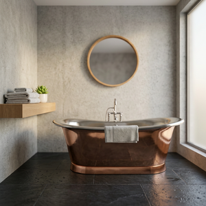 Bañera rectangular de latón independiente con acabado pátinado y tapa para baño - Product Image 4