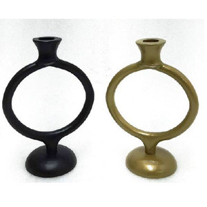 Geometric Metal <b>Candle</b> <b>Holders</b> Black and Gold Finish Circle Shape Decorative Stands Set of 2 - Product Image 4