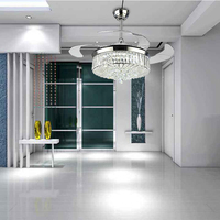 Ventilateur de Plafond en Cristal avec Lumière et Télécommande, Fandelier Moderne Dimmable Rétractable Invisible, pour Chambre et Salon