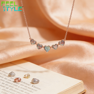 Collier tendance en acier inoxydable avec pendentif cœur souriant, chaîne avec pendentif cœur en zircon cubique, vente en gros - Product Image 5
