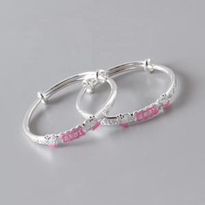 Lovely 999 Sterling Silver Enamel pink Cute Cat Animal <strong>Hello</strong> <strong>Kitty</strong> Jewelry Children Cartoon Charm Girl Bangle <strong>Bracelets</strong> for Kids - Product Image 6