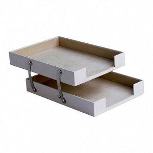 Modern Double Document Tray <b>Foldable</b> Leather and Mesh Metal <b>Desk</b> Organizer Set for Office Desktop Stylish Office Tray - Product Image 1