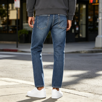 Jeans slim pour homme, denim extensible en coton, coupe bootcut, cinq poches, décontracté, confortable pour tous les jours