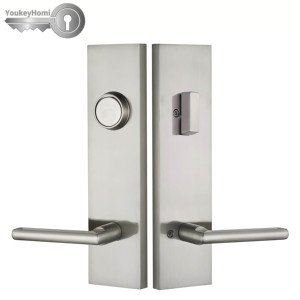 YoukeyHomi American USA Canada Villa Solid Brass Brushed Satin Nickel Keyed Dummy Front <strong>Door</strong> Lock Long Plate Big Handleset <strong>Knob</strong> - Product Image 6