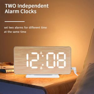 Çok fonksiyonlu yaratıcı bambu saat <span class=keywords><strong>LED</strong></span> şarj çift alarmlar 12/24H zaman ekran sıcaklık çalar saat - Product Image 6