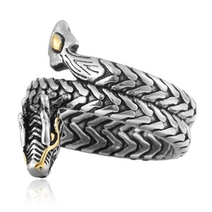 yunnique <b>Snake</b> <b>Ring</b> Unisex <b>Silver</b> Gold Accent Animal Zodiac Design Fashion Jewelry Gift - Product Image 3