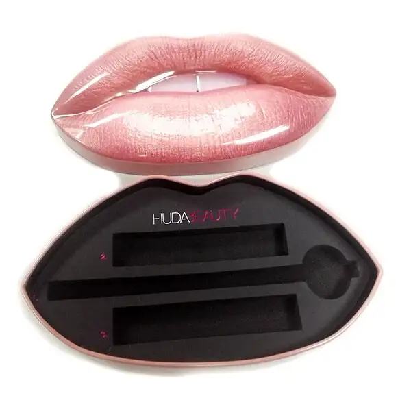 Embalagem de recipientes de lata cosméticos em forma de lábios personalizados caixa de batom de metal de beleza