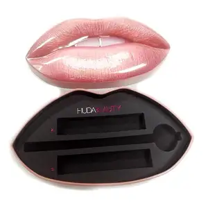 Kotak lipstik logam kecantikan kotak timah berbentuk bibir kustom kemasan wadah timah kosmetik