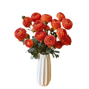 Bouquet de fleurs de lotus artificielles, 3 tiges, 9 têtes, rose, blanc, orange, en soie, fait main, décoration moderne pour salon et table à manger - Product Image 3