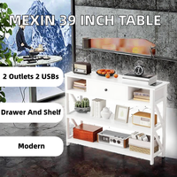 Console de salon moderne en bois avec 2 prises, 2 ports USB, 1 tiroir, 1 étagère, design étroit pour entrée et couloir