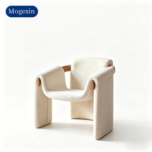 Fauteuil d'appoint moderne et minimaliste en tissu Teddy avec accoudoirs en bois massif, personnalisable, éco-responsable, pour la maison, le bureau ou l'hôtel - Product Image 6