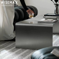 WISEMAX FURNITURE Table basse contemporaine en acier inoxydable pour salon, table basse rectangulaire moderne grise pour hôtel, appartement