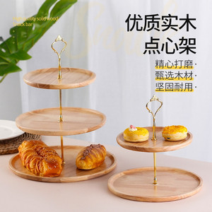Wooden Double Layer Fruit <b>Plate</b> Round Multi Functional Home Bakery Display <b>Rack</b> For Cake Dessert Pastry Birthday Party - Product Image 1