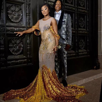 Élégante Robe de Bal Transparente Scintillante à Paillettes et Strass pour Mariage, Soirée, Bal de Fin d'Année, Robe de Soirée Sirène Traînante pour Femme