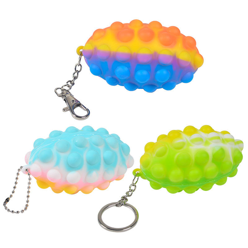 3d Fidget Popper Squeeze Keychain Newest Simple Anxiety Relief Stress Reliever Push Pop Rugby Ball
