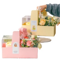 Boîtes personnalisées imprimées en couleur, boîtes à fleurs portables, mignonnes, recyclables, emballage en carton, boîte pliable avec poignée