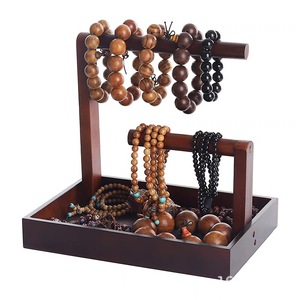 <b>Solid</b> <b>Wood</b> Bracelet And Necklace Holder 2 Tier Jewelry Display <b>Desk</b> Organizer For Buddhist Beads And Cultural Artifacts - Product Image 1