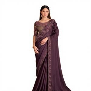 Sari de Polietersulfona de la India y Pakistán, Ropa de Invierno 2022, Hecho a Mano, Bordado Floral, Manga Abullonada, Cuello en V, Alta Calidad, Venta al Por Mayor - Product Image 4