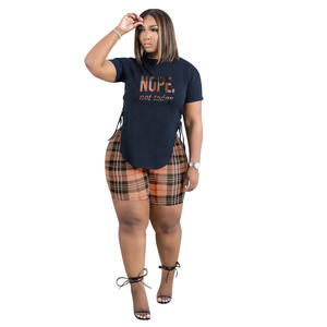 2024 di alta qualità Y2K Plus Size Casual no Love lettera stampa Plaid due pezzi Set corto abbigliamento estivo donna - Product Image 6