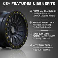Jantes en alliage d'aluminium forgé tout-terrain 18"-26" 6x139.7 6x135 5x127 Simulé Beadlock Rivets Dorés Multi-Rayons 4x4