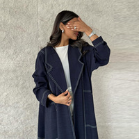 Dernier Nouveau Design Femmes Ouvert Abaya Design Arabie Saoudite Robes Manteau Style Imitation Jean Abaya Casual Simple Dubai Mode 2025